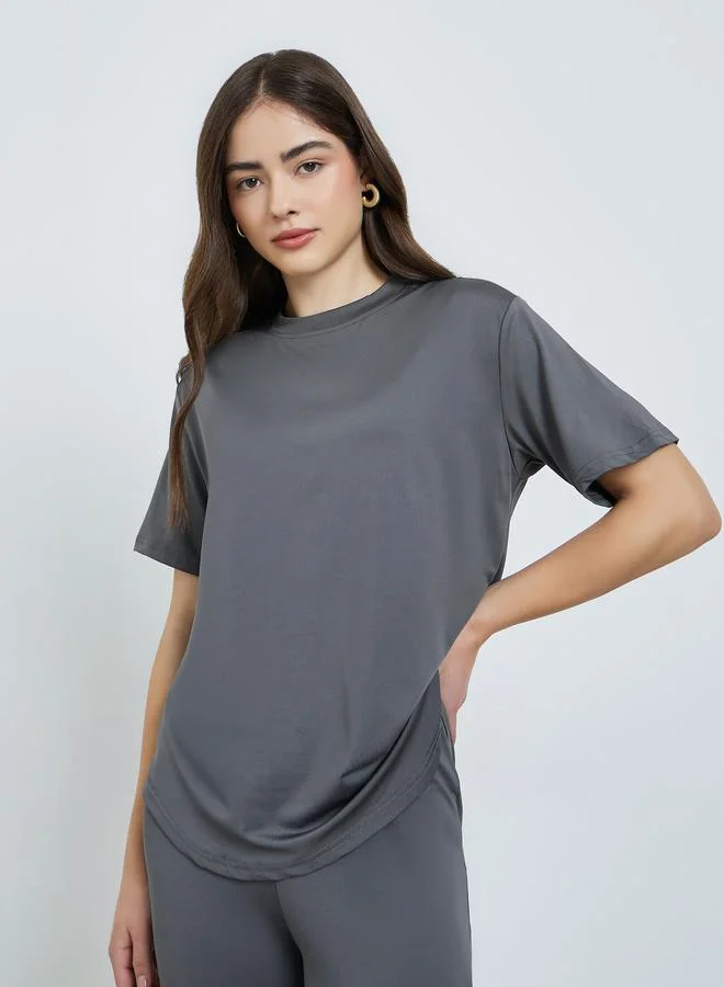 Styli Grey Curved Hem T-Shirt and Leggings Co-Ords